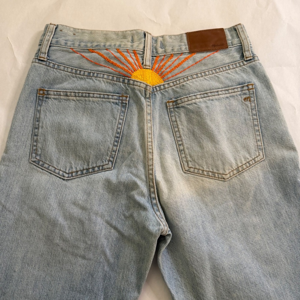 Madewell Perfect Vintage Jeans Pants Light‎ Wash Embroidered Stitch Sun Boho 25